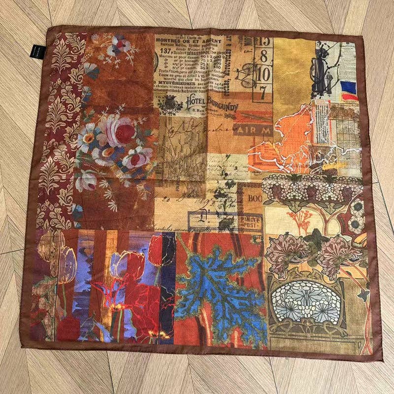 Vintage Collage Print Silk Square Scarf DP25G461 - Proper