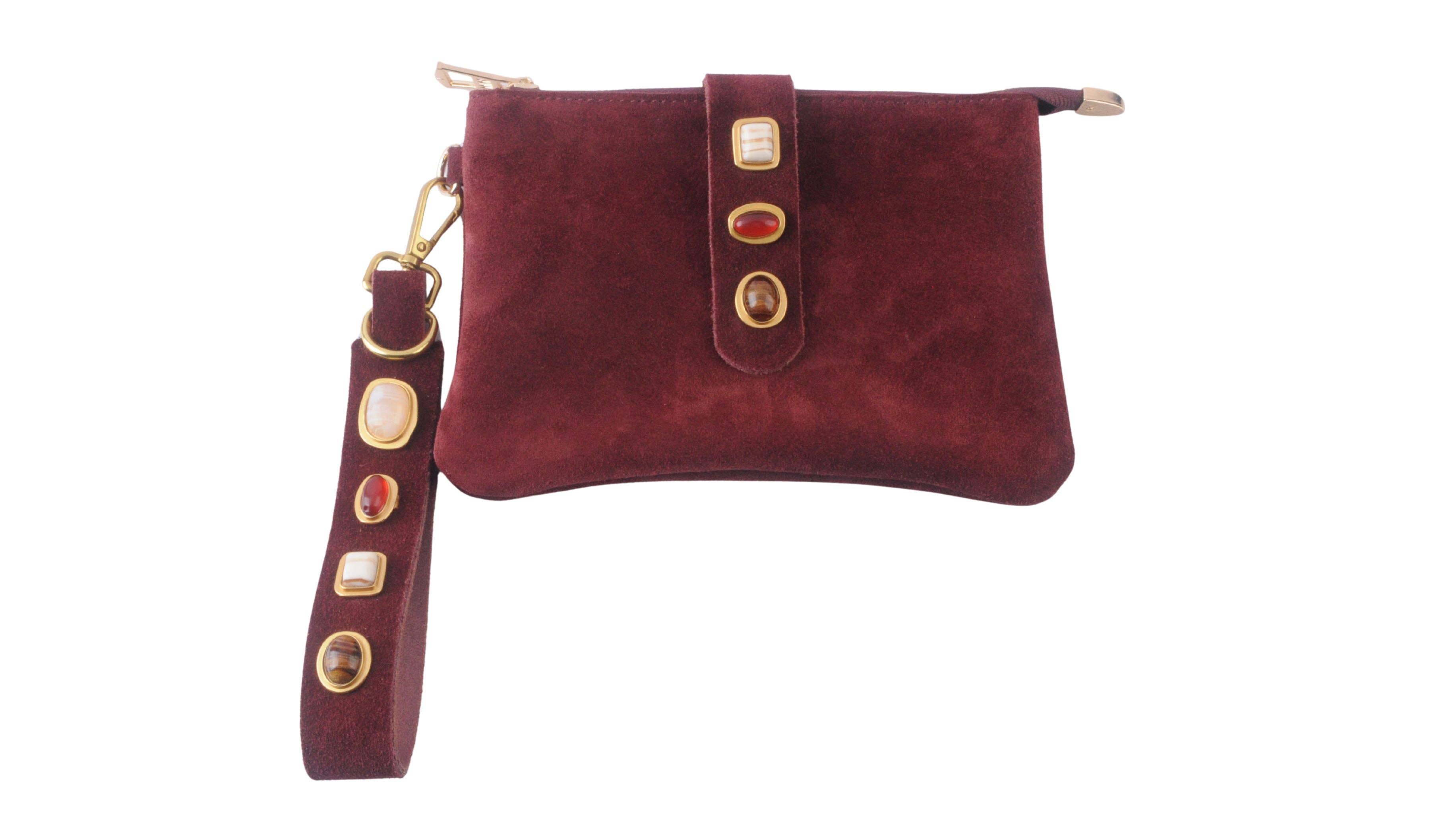 Gemstone Suede Wristlet