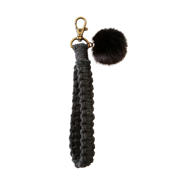 Macrame Flat Square Knot Wristlet Keychain with Pom Pom - Proper