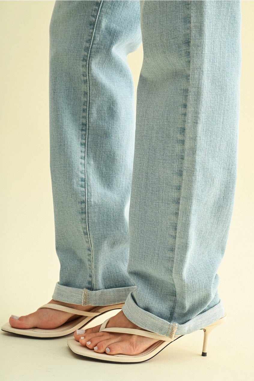 High Rise Full Length Straight Jeans