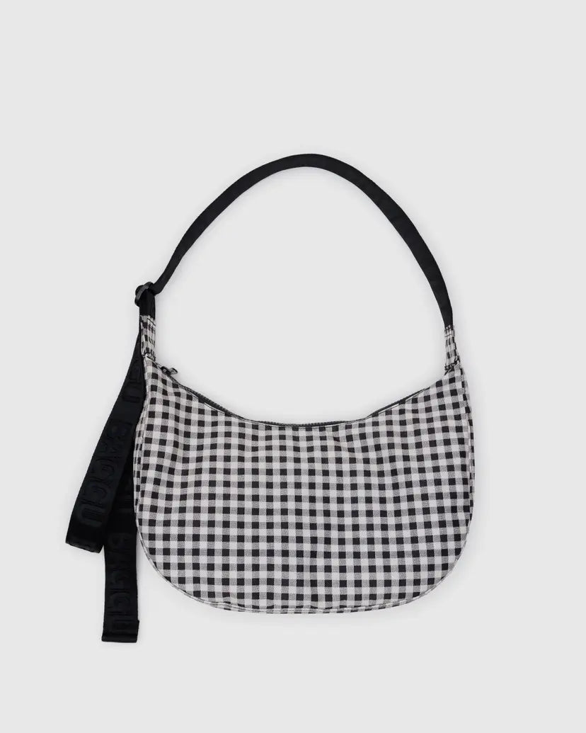 Baggu Medium Nylon Crescent Bag - Black & White Gingham