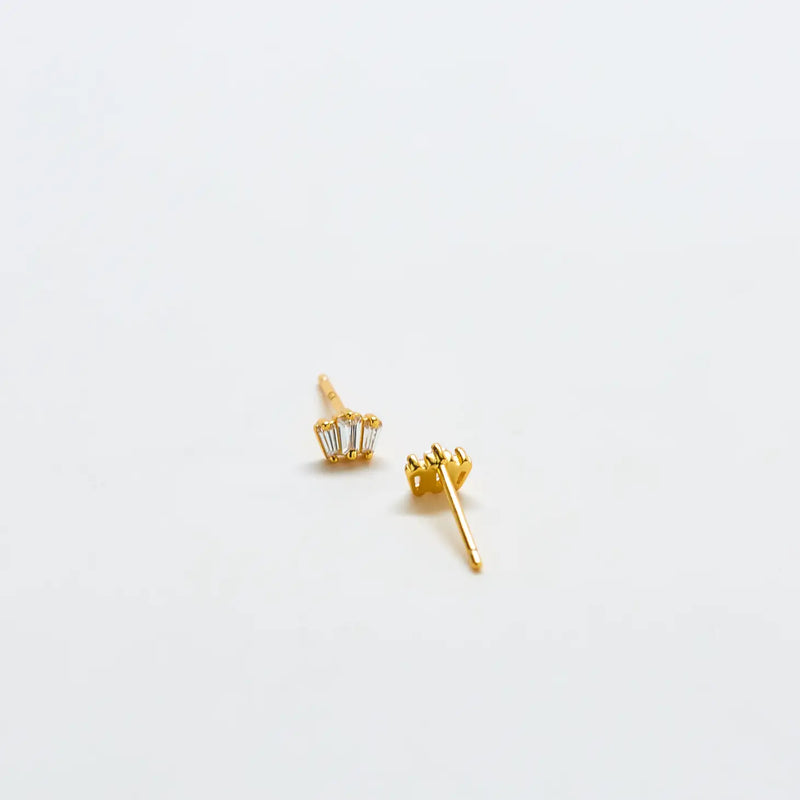 White Trio Baguette Gold Studs - Proper