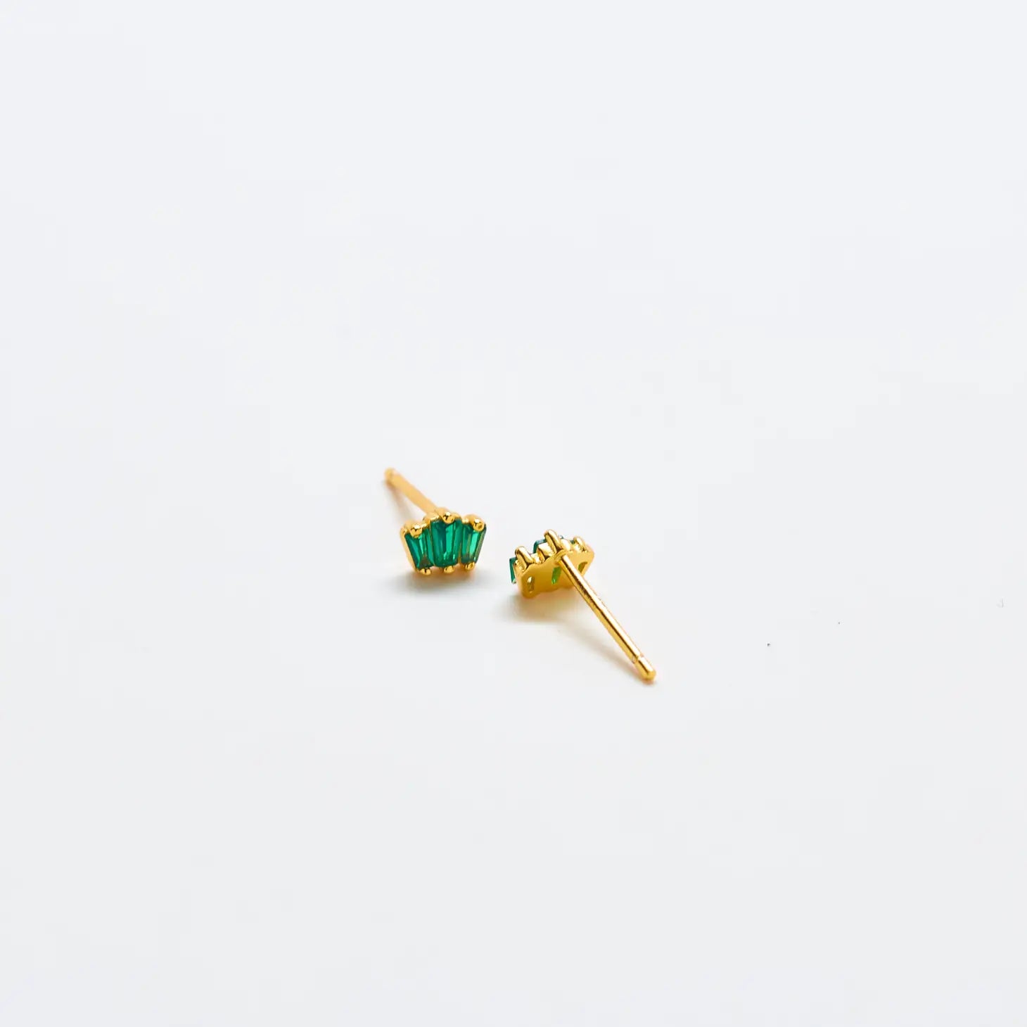 Green Trio Baguette Gold Studs - Proper