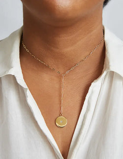 Gold Pave Disc Coin Lariat - Proper
