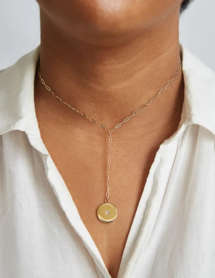 Gold Pave Disc Coin Lariat - Proper