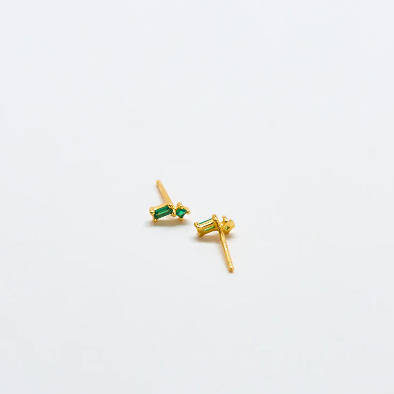 Green Geo Baguette Gold Studs - Proper