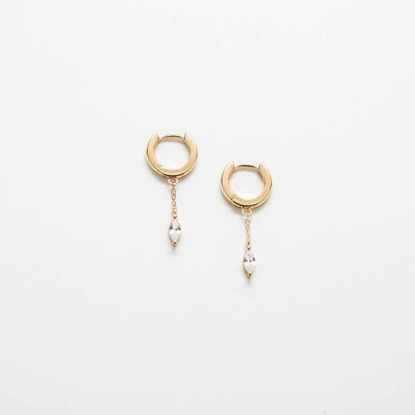 White CZ Short Chain Huggie Earrings - Proper