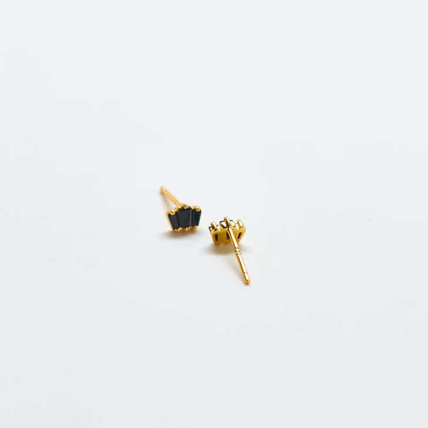 Black Trio Baguette Gold Studs - Proper