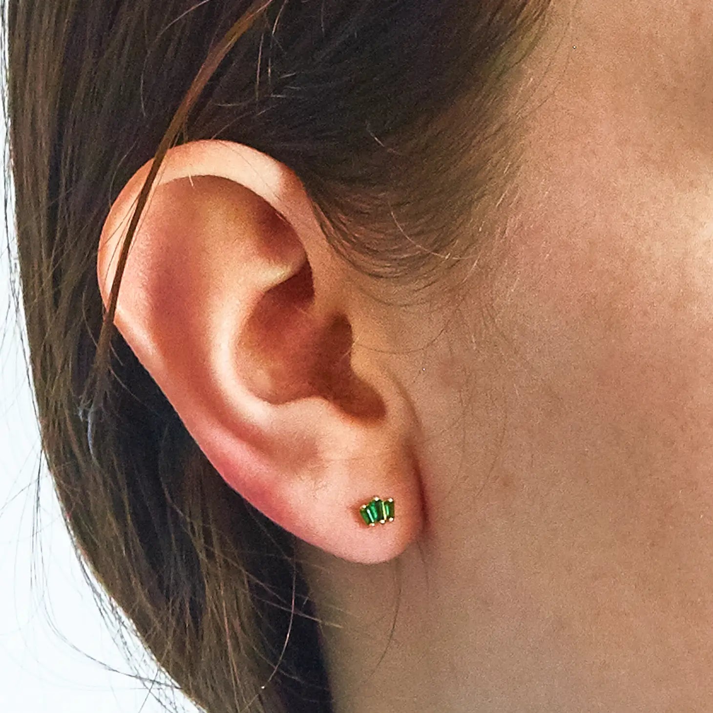 Green Trio Baguette Gold Studs - Proper