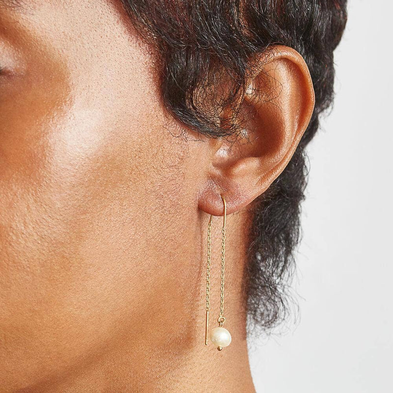 Single Gold Pearl Threader Earrings - Proper