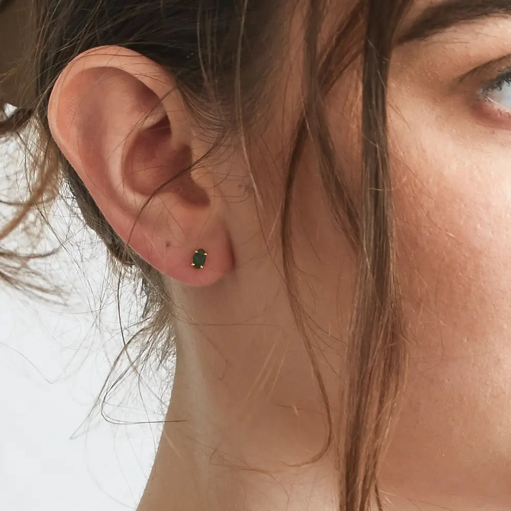 Green CZ Oval Stud Earrings - Proper