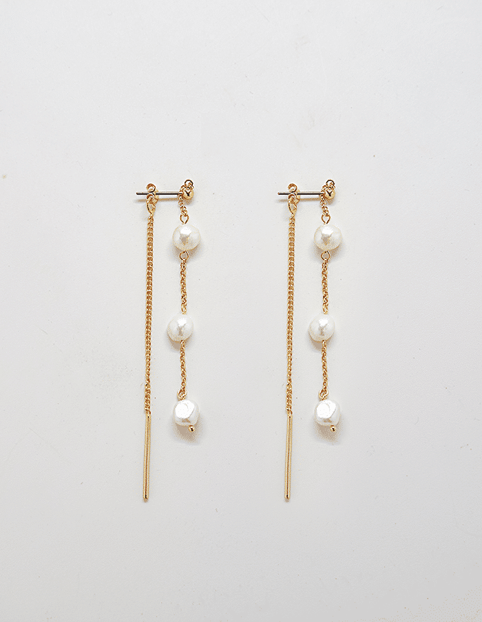 Gold Pearl Chain Earrings - Proper