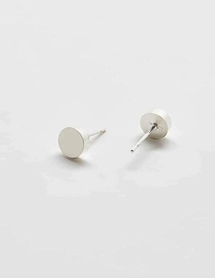 Silver Round Flat Stud Earrings - Proper