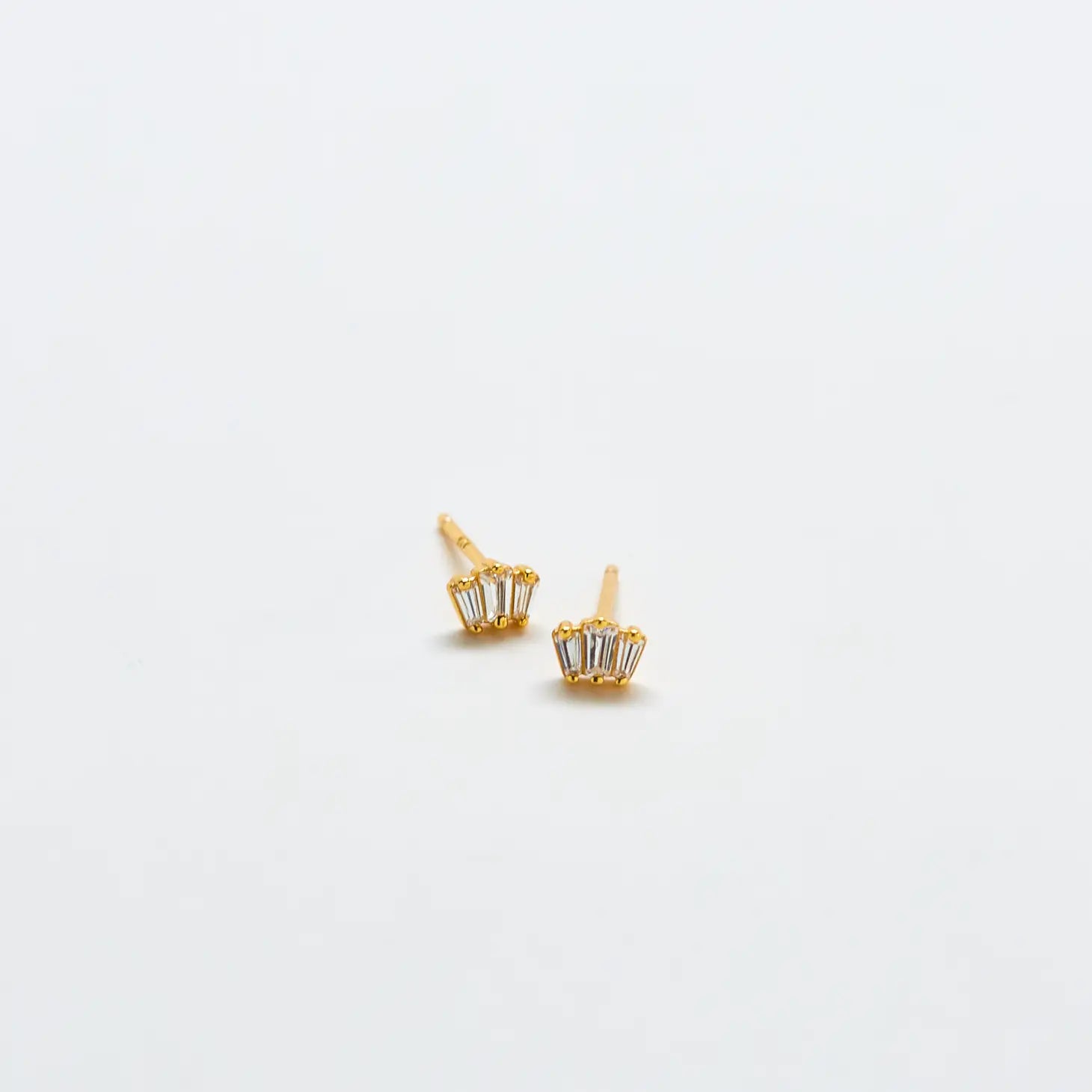 White Trio Baguette Gold Studs - Proper