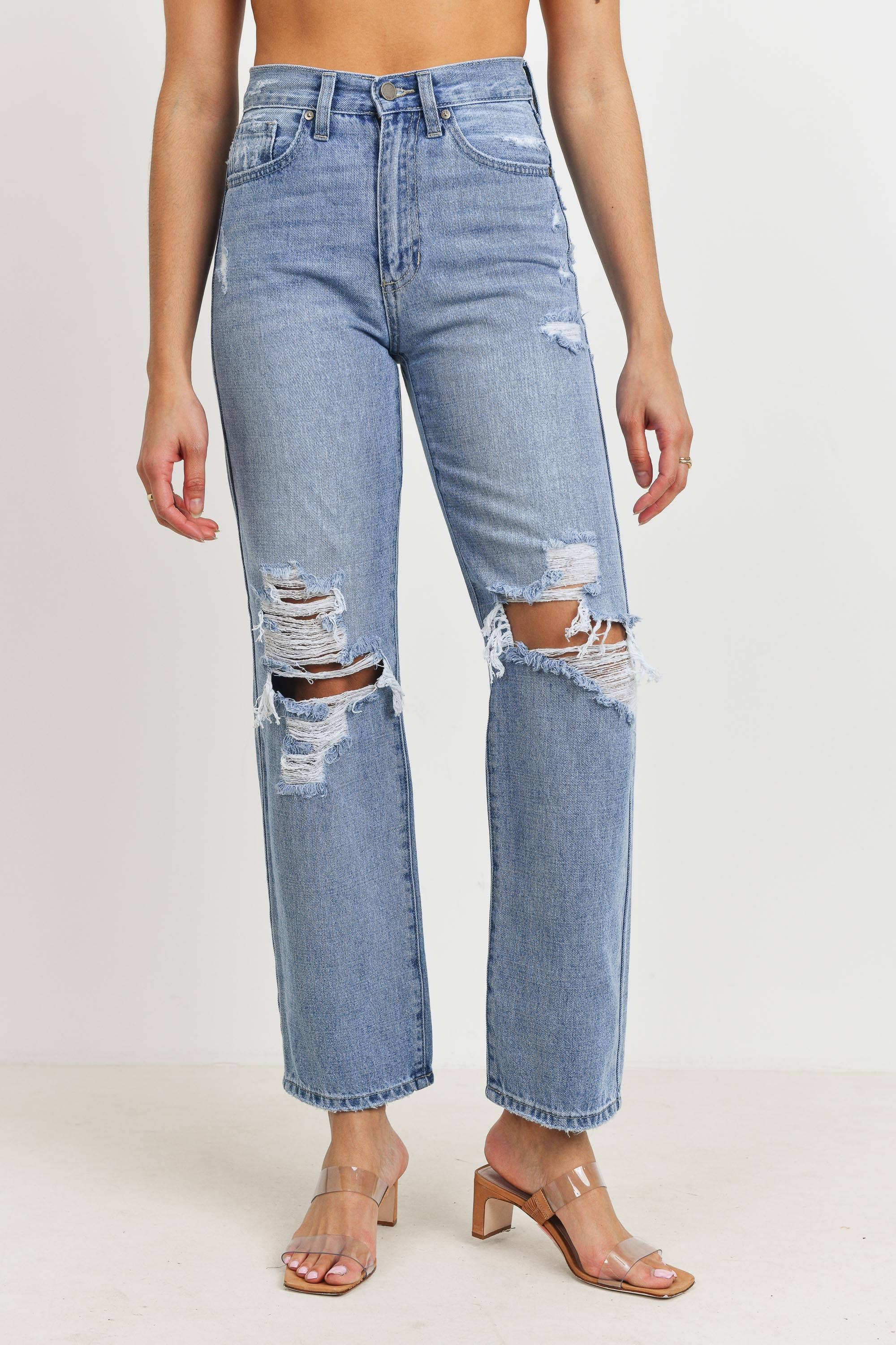 High Rise Distressed Dad Jean - Proper