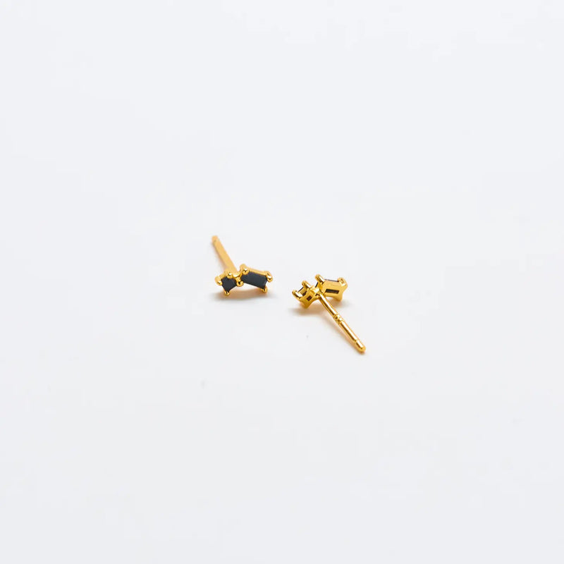 Black Geo Baguette Gold Studs - Proper