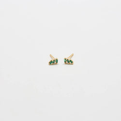 Green Triple Baguette Gold Studs - Proper
