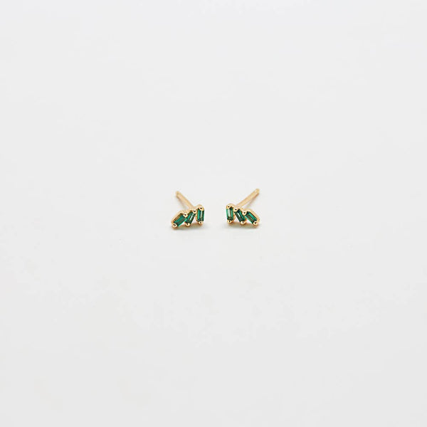 Green Triple Baguette Gold Studs - Proper