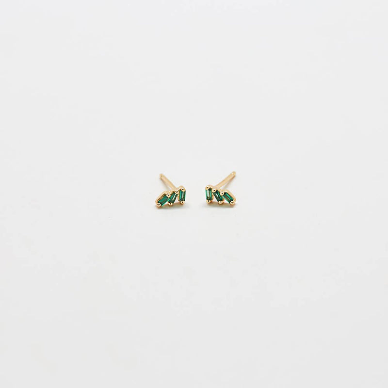 Green Triple Baguette Gold Studs - Proper
