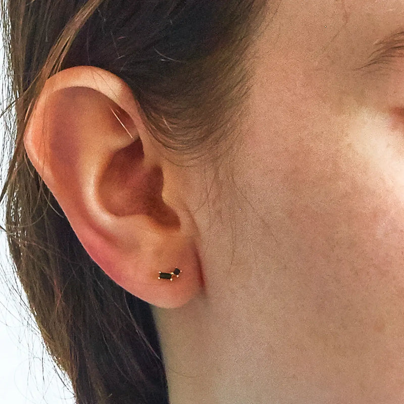 Black Geo Baguette Gold Studs - Proper