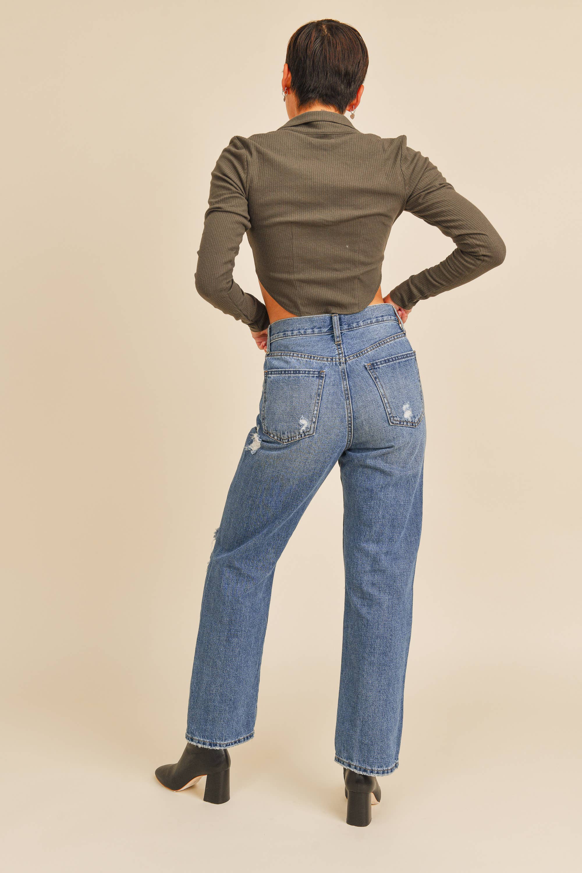 High Rise Distressed Dad Jean - Proper