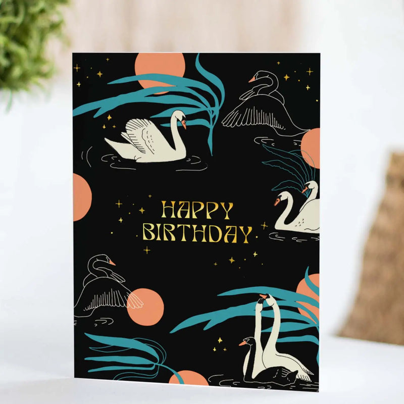 Swans Birthday Card - Proper