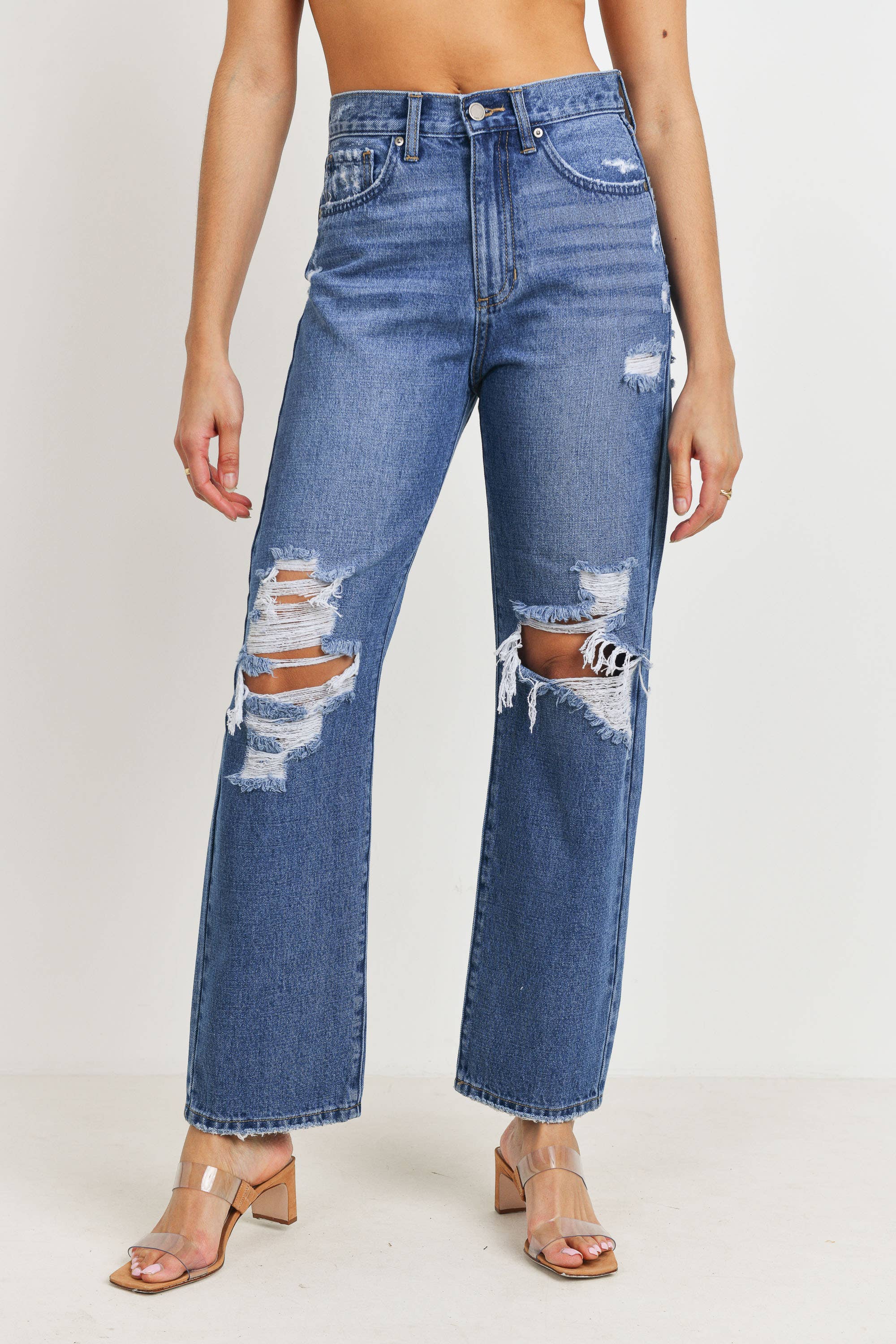 High Rise Distressed Dad Jean - Proper