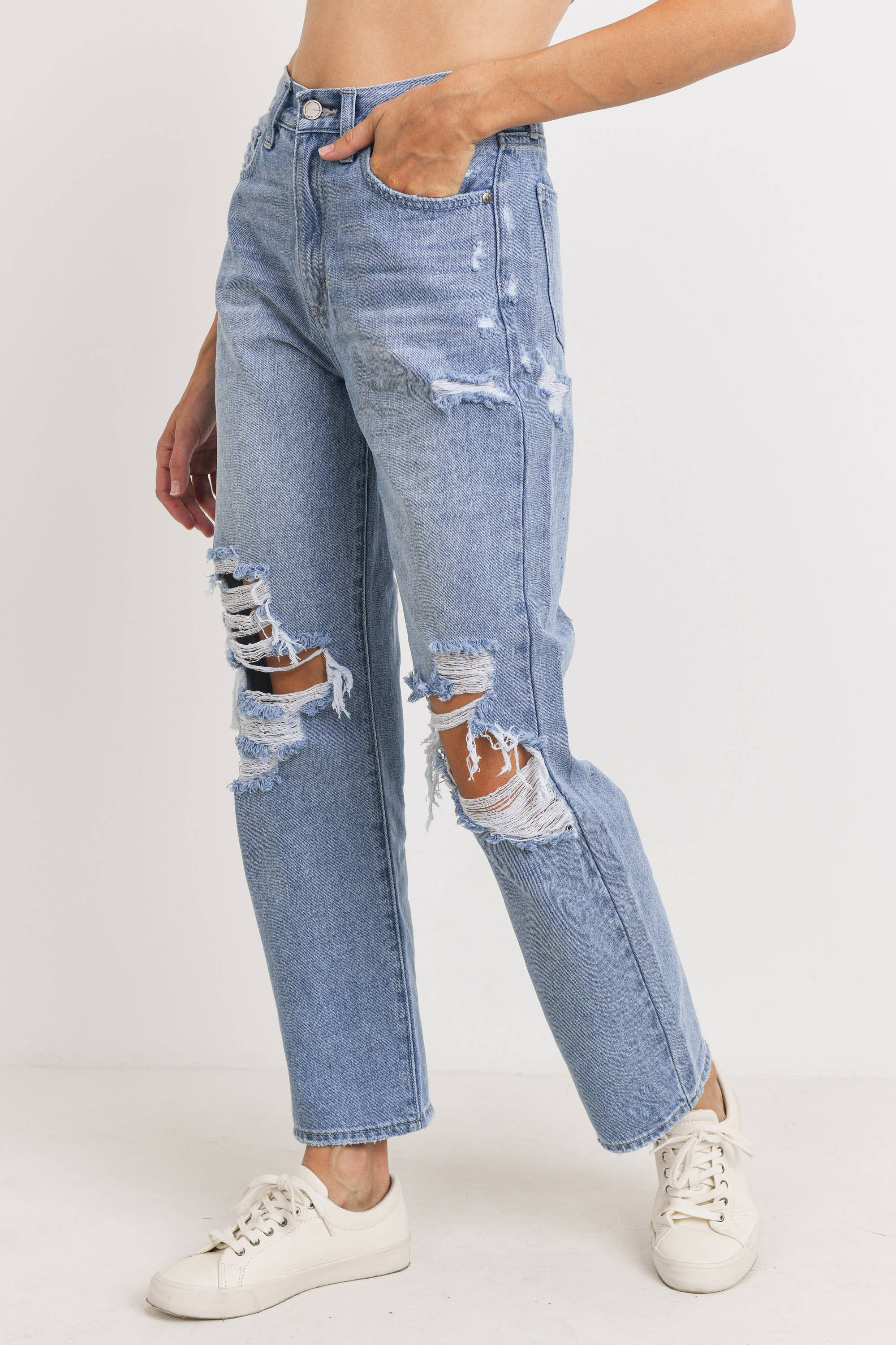 High Rise Distressed Dad Jean - Proper