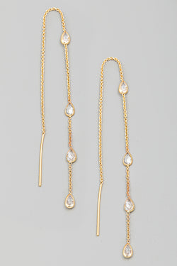 Rhinestone Teardrop Threader Earrings - Proper