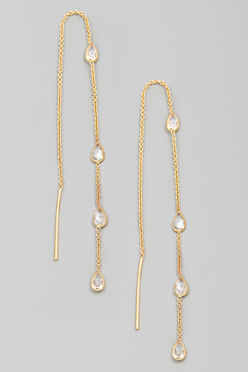 Rhinestone Teardrop Threader Earrings - Proper