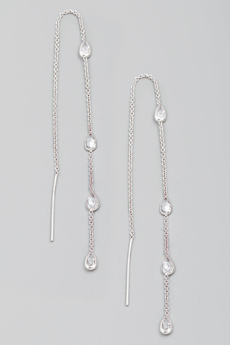 Rhinestone Teardrop Threader Earrings - Proper