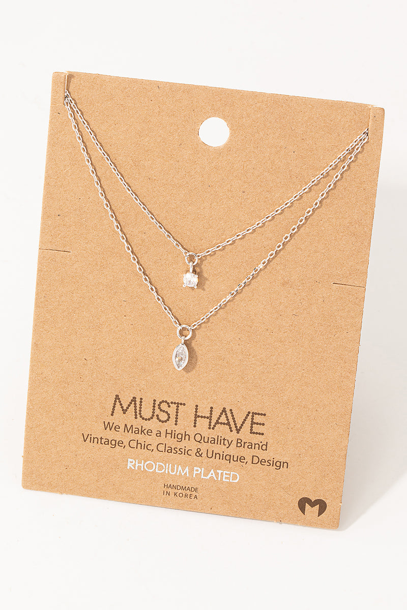 Layered Rhinestone Charm Necklace - Proper