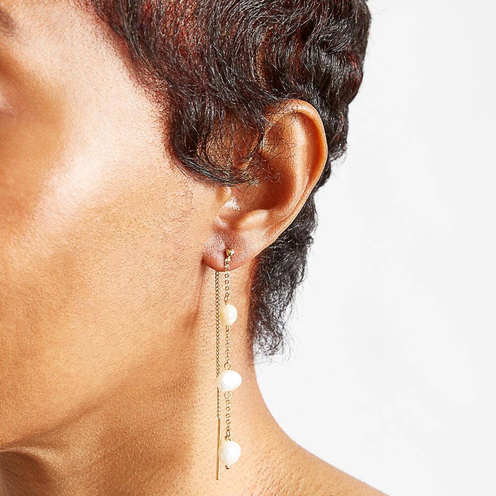 Gold Pearl Chain Earrings - Proper