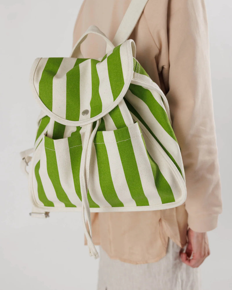 Baggu Drawstring Backpack - Green Awning Stripe - Proper