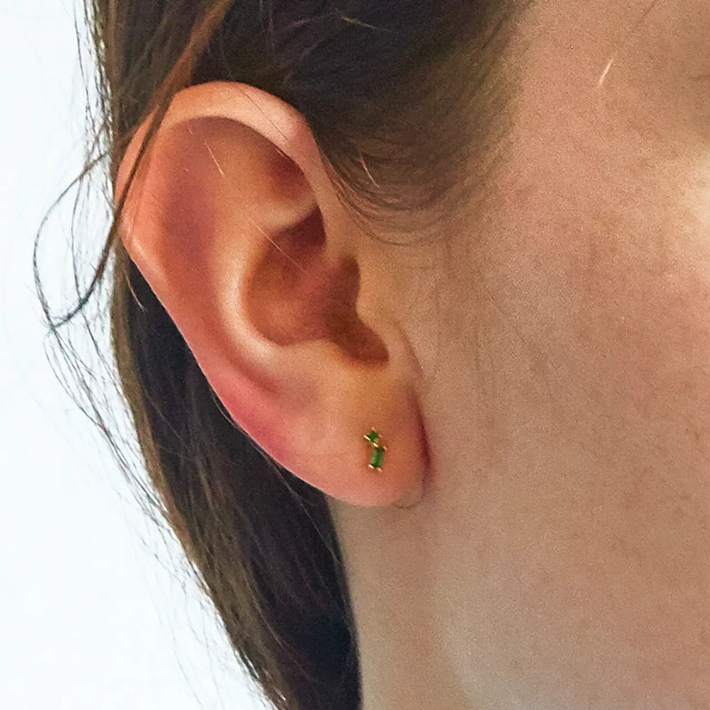 Green Geo Baguette Gold Studs - Proper