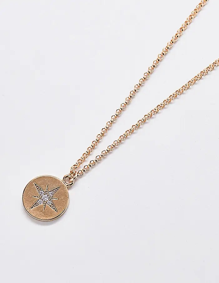 Gold Coin Pave Star Necklace - Proper