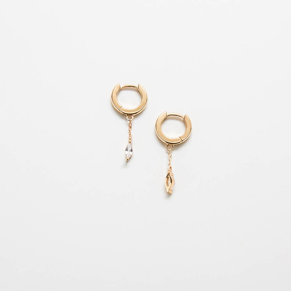White CZ Short Chain Huggie Earrings - Proper