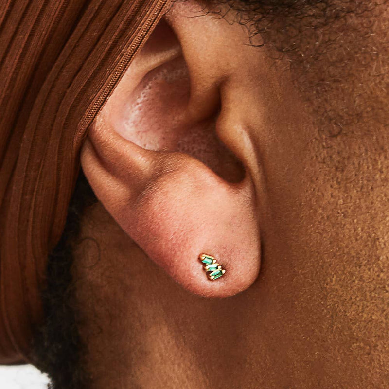 Green Triple Baguette Gold Studs - Proper