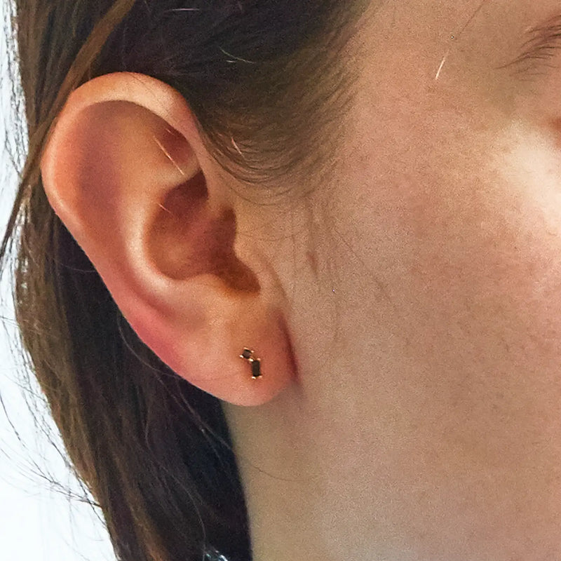 Black Geo Baguette Gold Studs - Proper
