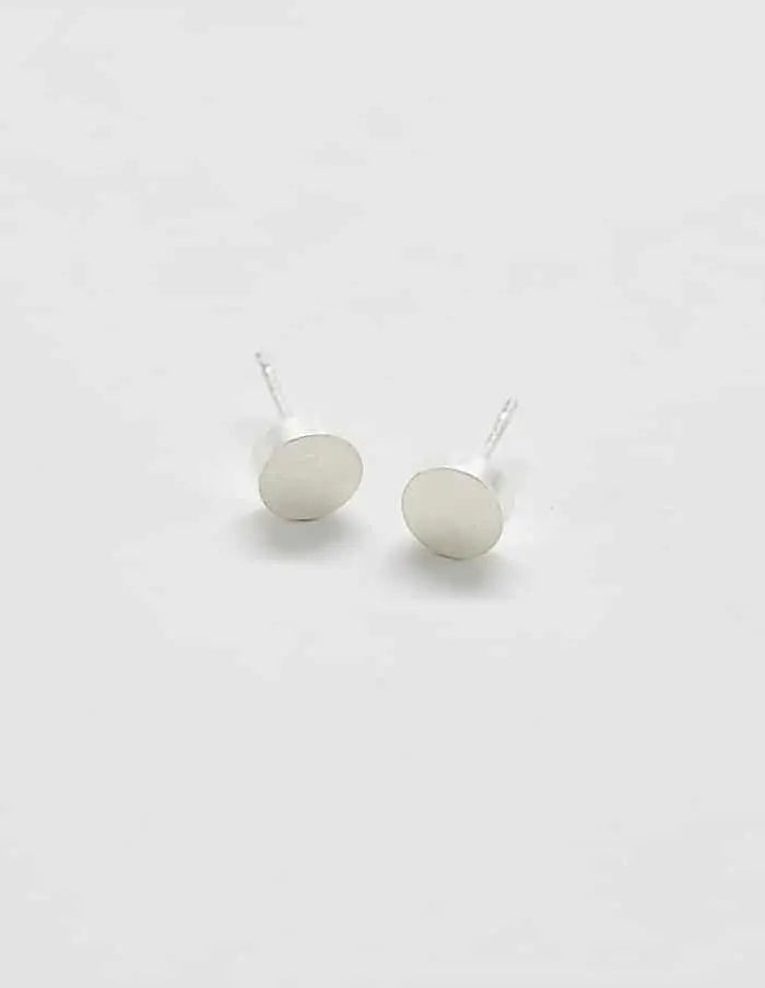 Silver Round Flat Stud Earrings - Proper