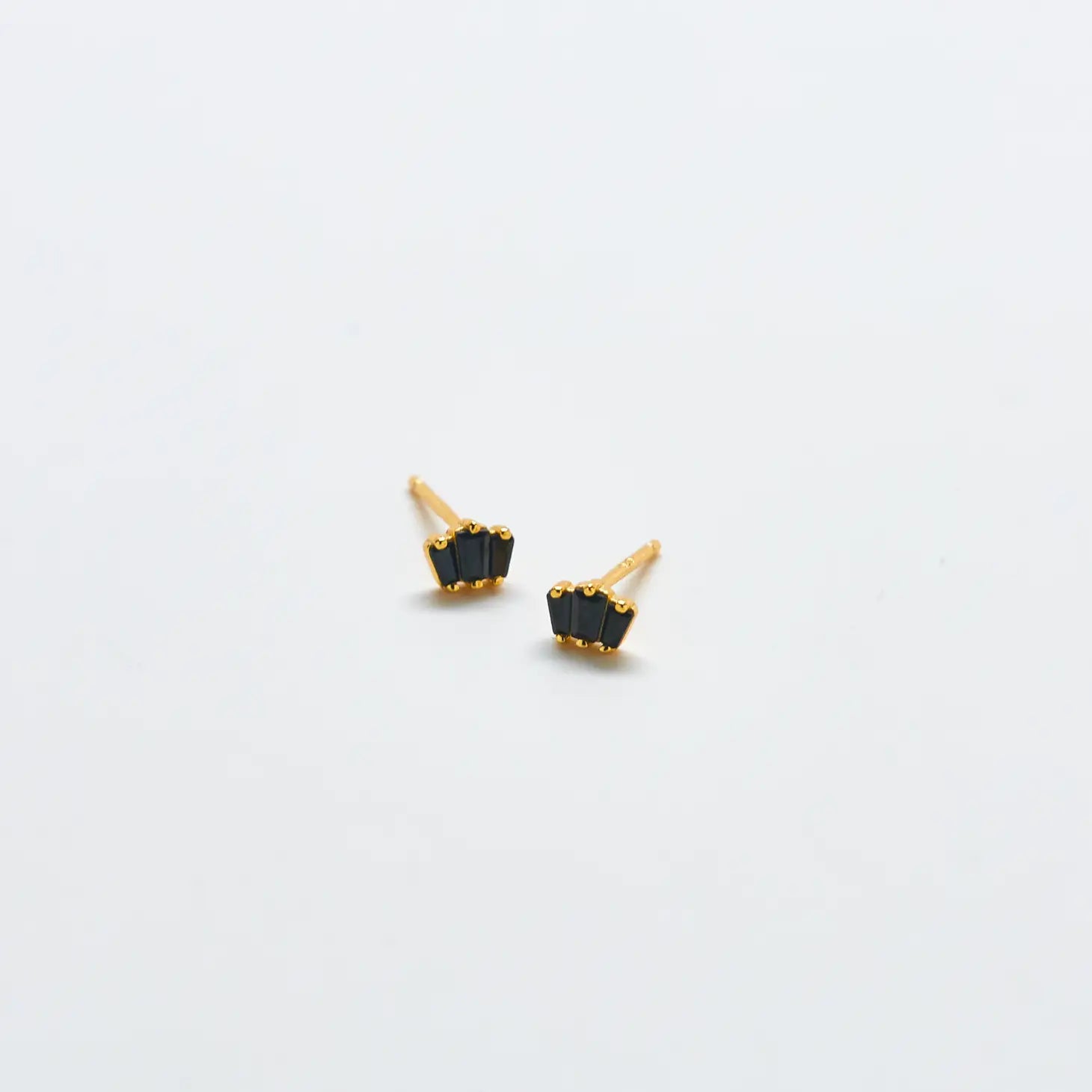 Black Trio Baguette Gold Studs - Proper