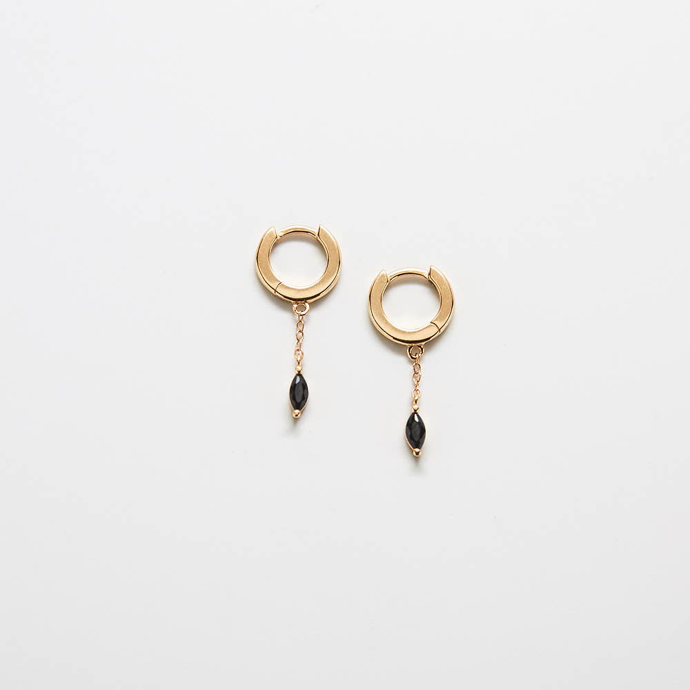Black CZ Short Chain Huggie Earrings - Proper