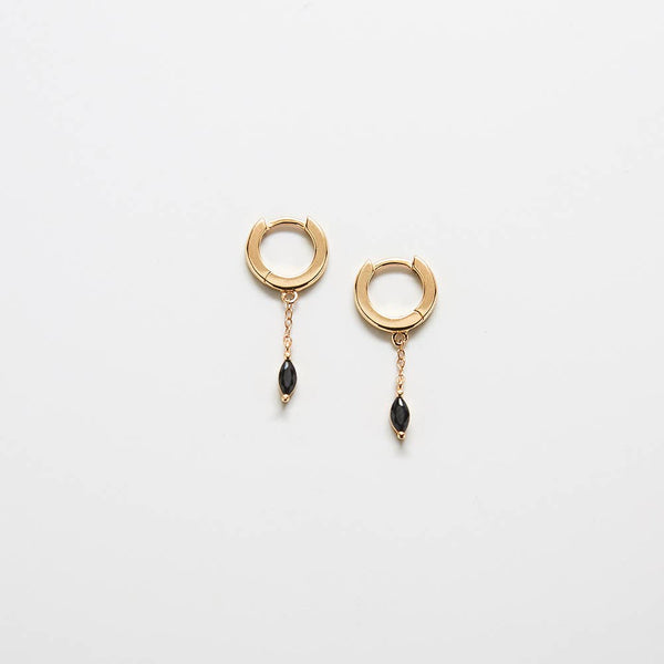 Black CZ Short Chain Huggie Earrings - Proper