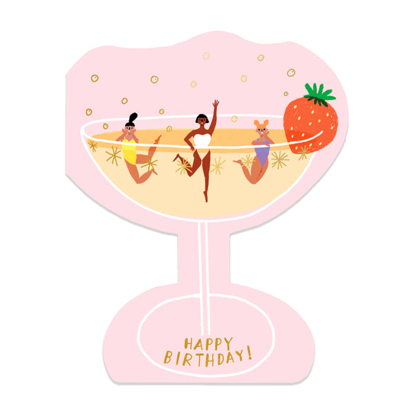 Champagne - Shaped Birthday Card - Proper
