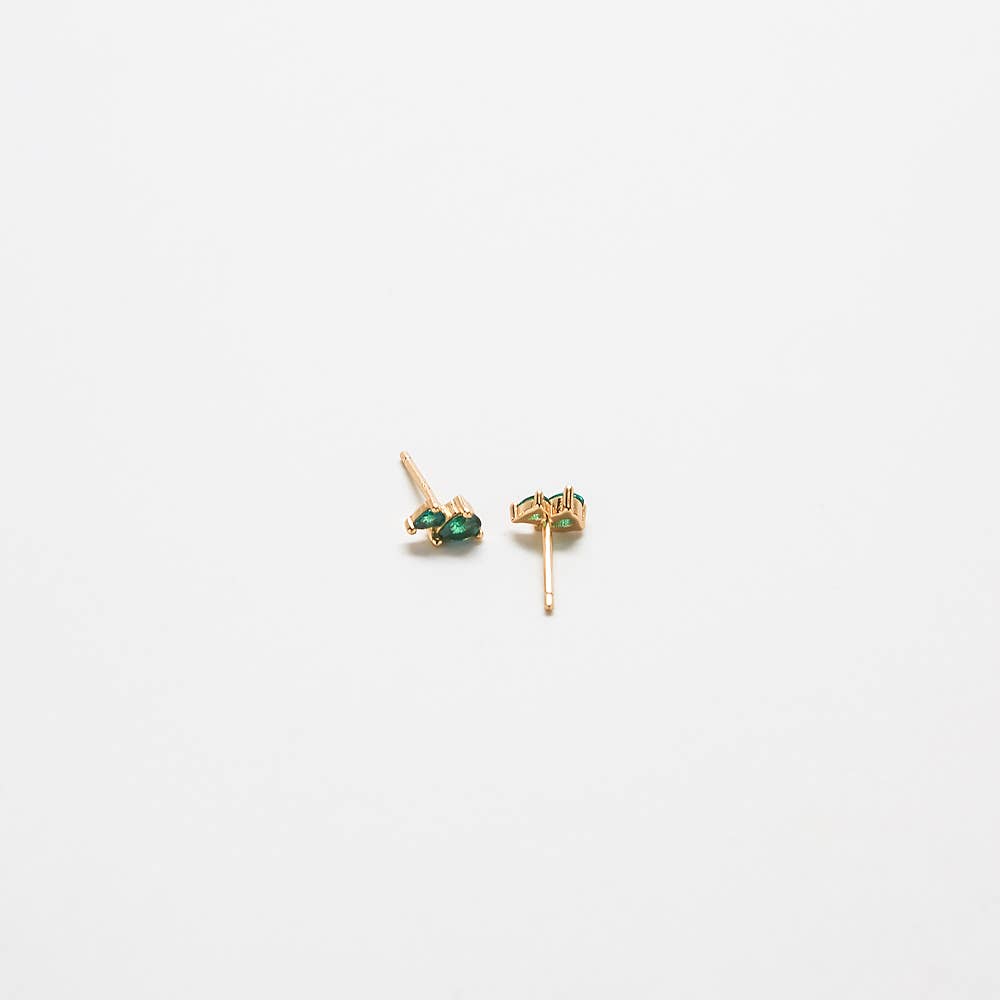 Green CZ Double Teardrop Stud Earrings - Proper