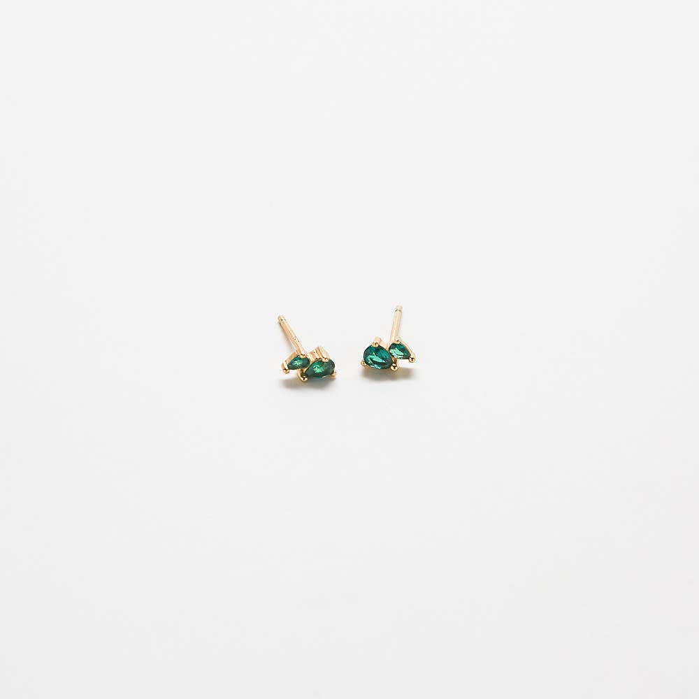Green CZ Double Teardrop Stud Earrings - Proper