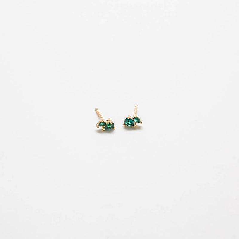 Green CZ Double Teardrop Stud Earrings - Proper