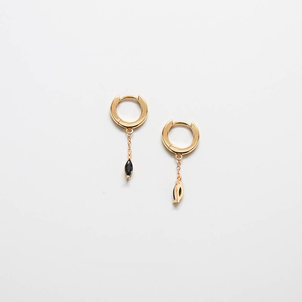 Black CZ Short Chain Huggie Earrings - Proper