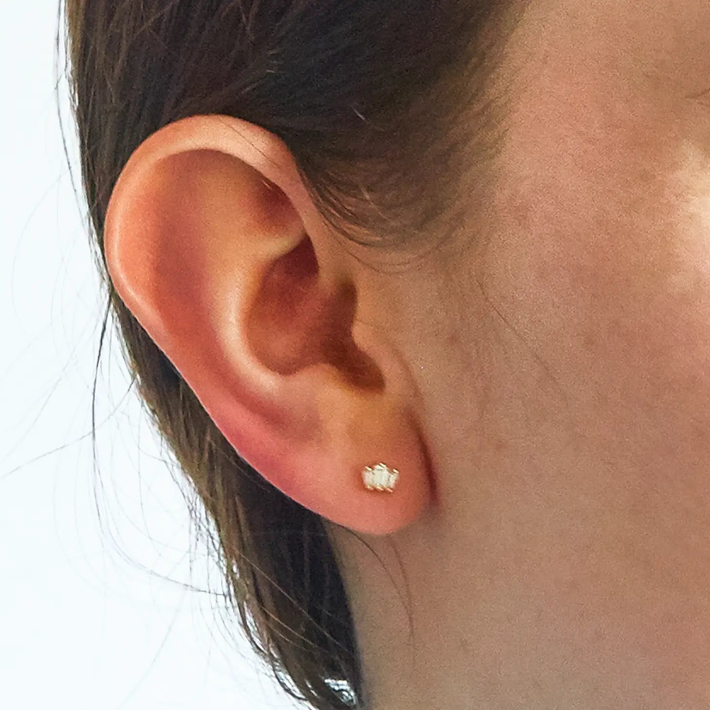 White Trio Baguette Gold Studs - Proper