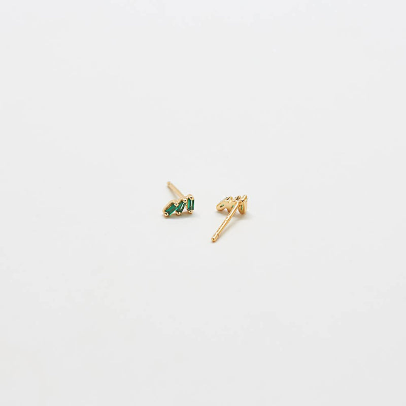 Green Triple Baguette Gold Studs - Proper